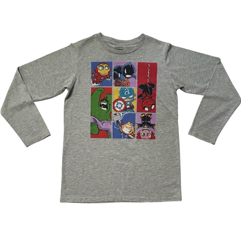 Marvel Superhero Comics Grey Graphic Long Sleeve T-Shirt Boys Youth Size XL